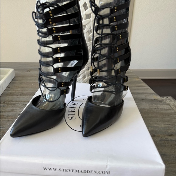 Steve Madden Black Multi-Strap Heels - Picture 1 of 4